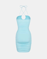 Clam Ruched Bodycon Halter Dress